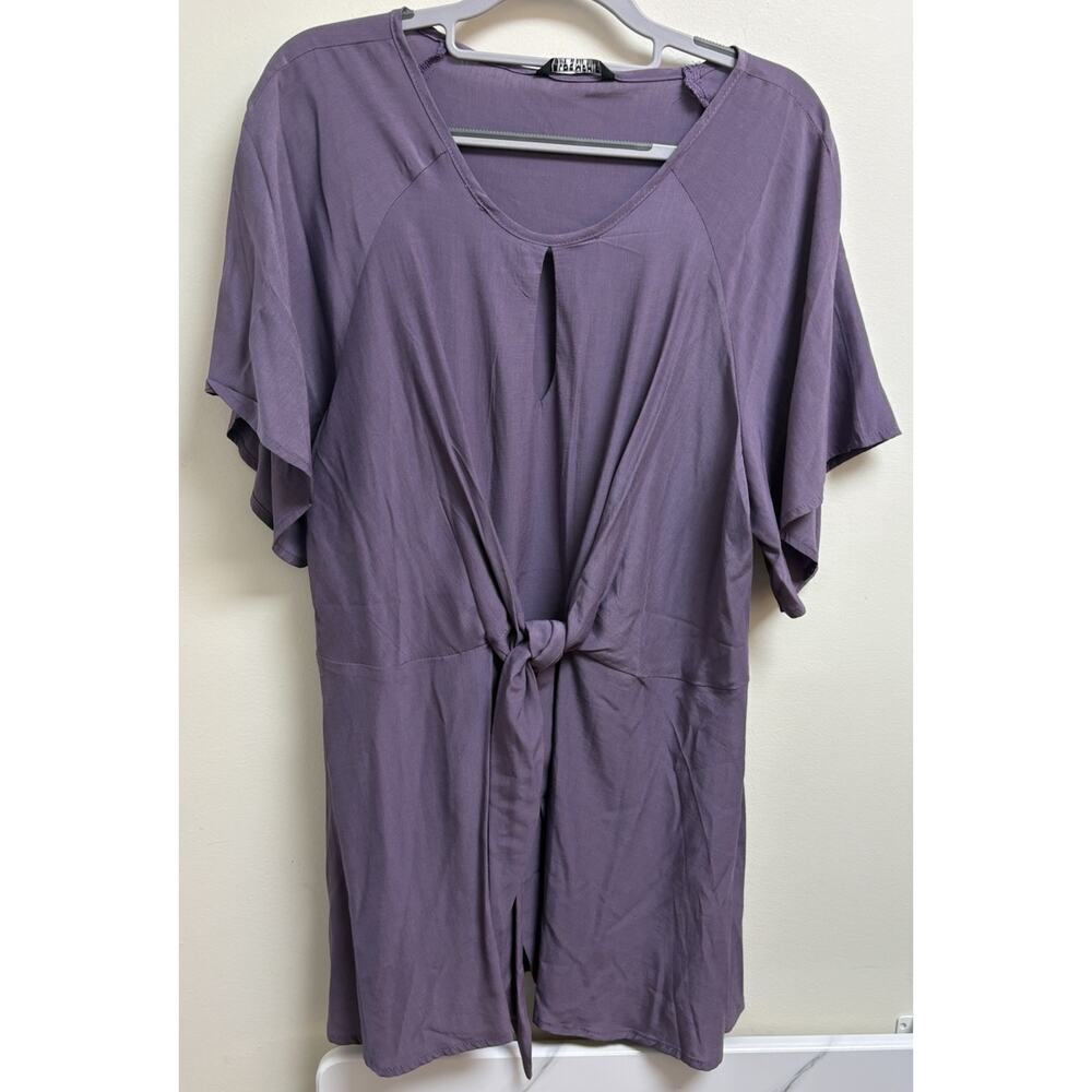 Bloomchic Women’s Purple Tie Front Blouse Plus Size 14-16 Short Sleeve‎ NWT